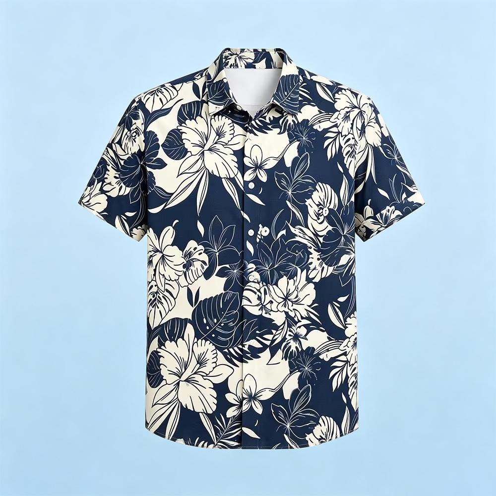 Vintage Hawaiian Floral Shirt - قميص هاواي رجالي بطبعة نباتية عتيقة،