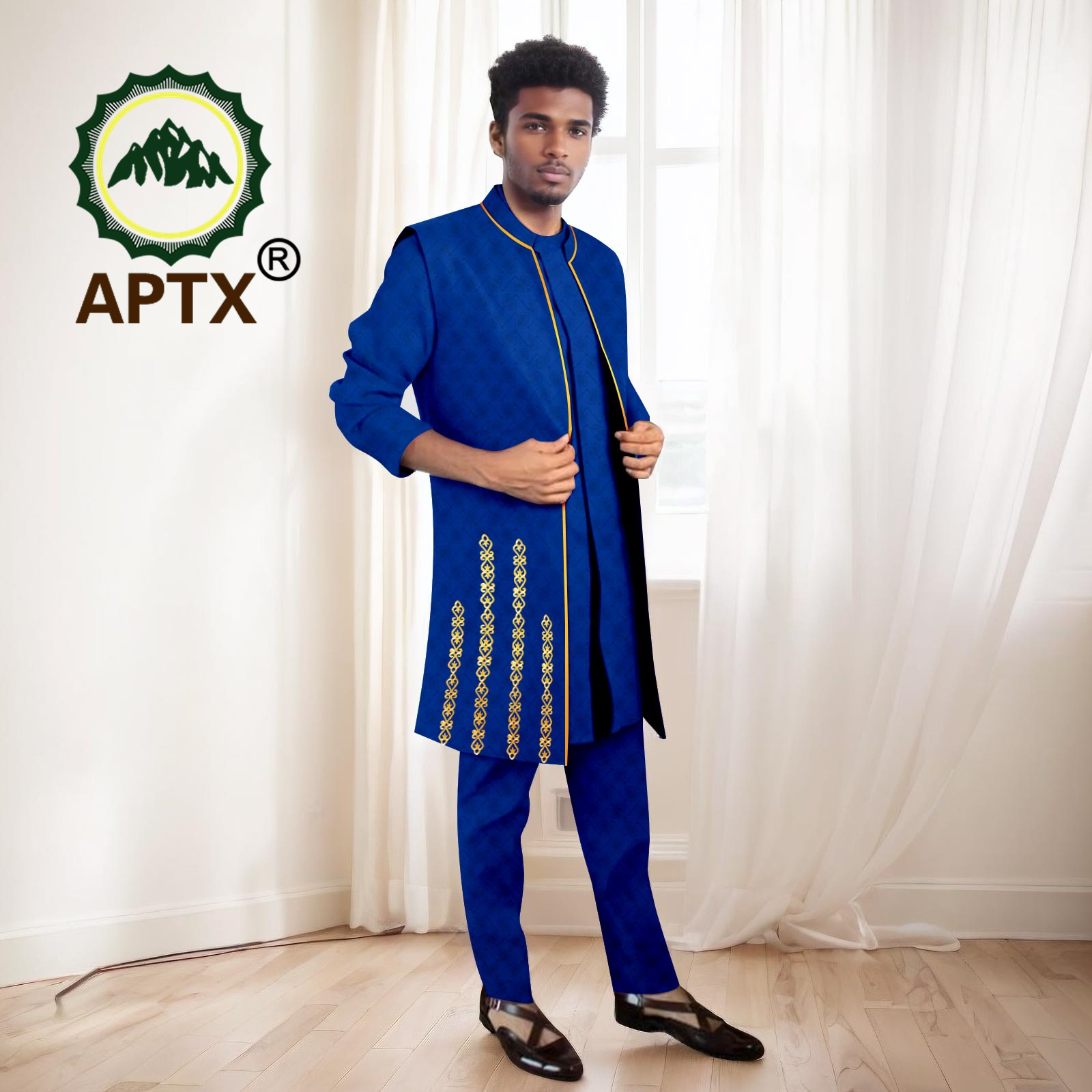 Mandarin Collar Formal Shirt Slim Fit - الدعاوى الرجال الأفريقية مجموعة عالية الجودة