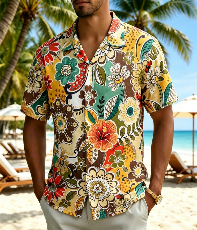 قميص رجالي بنمط بوهيمي عتيق مع - مراجعة Vintage Hawaiian Floral Shirt وسعره