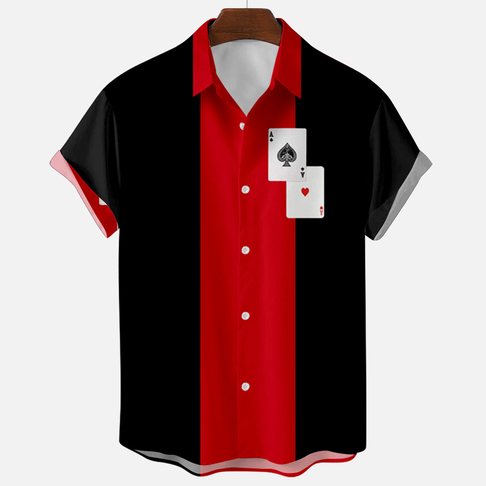 قميص بولينج رجالي كلاسيكي مخطط - مراجعة Short Sleeve Bowling Shirt Retro وسعره