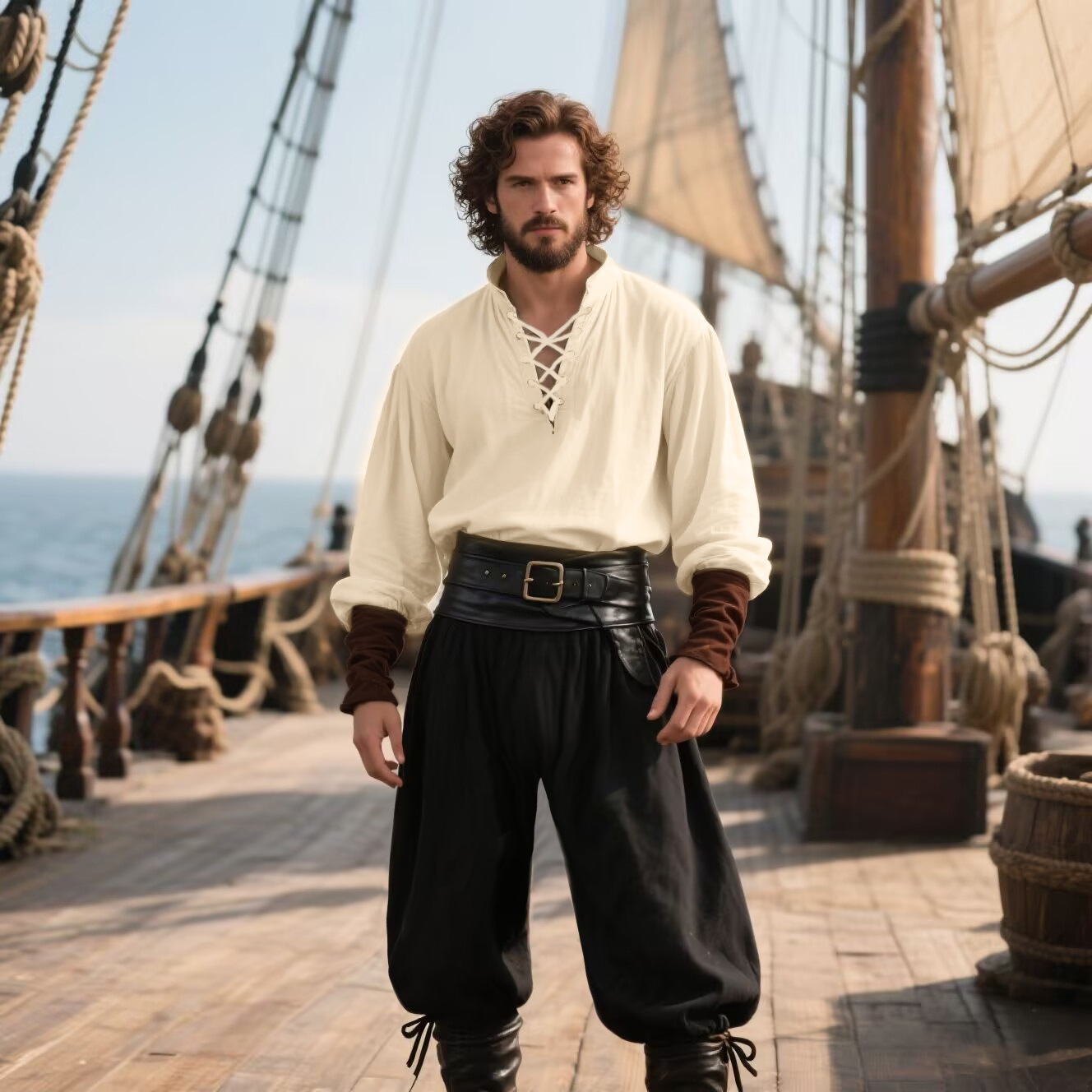 قميص رجالي من العصور الوسطى مع - مراجعة Medieval Gothic Lace Up Pirate Shirt وسعره
