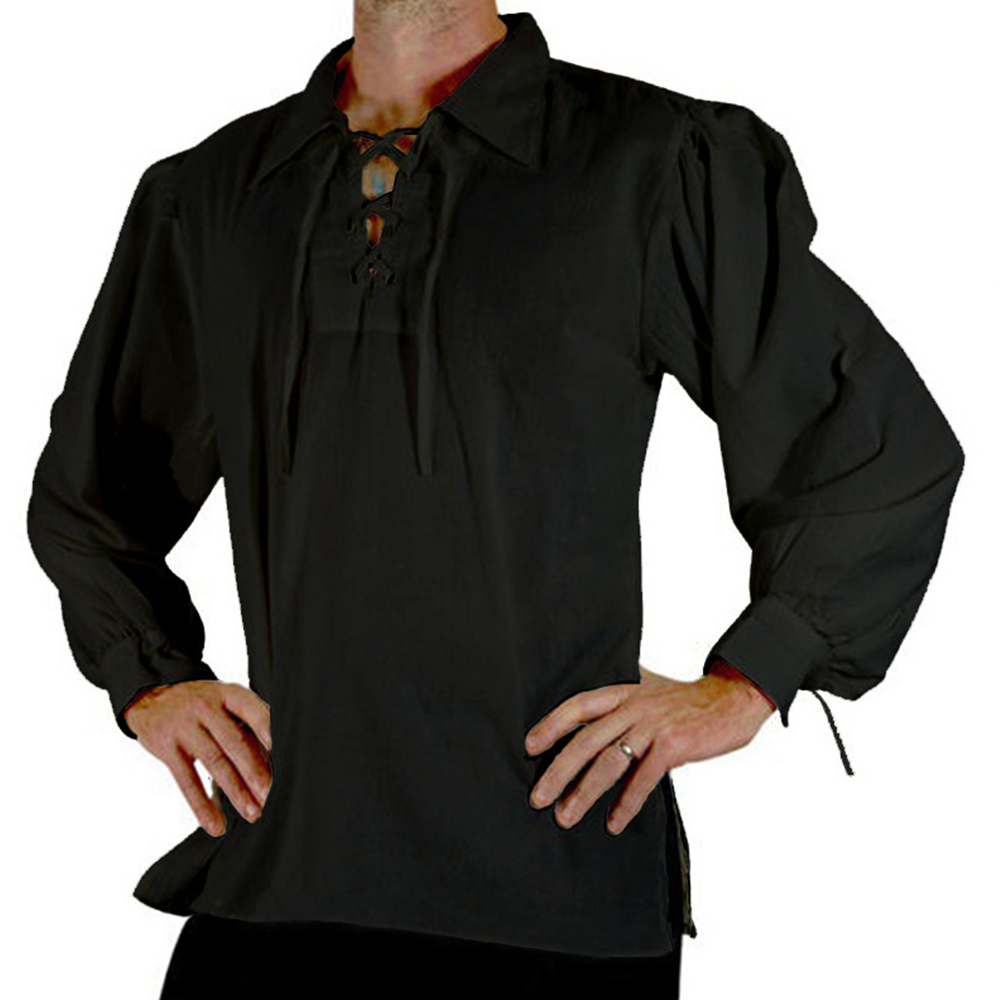 الرجال القرون الوسطى عصر النهض - مراجعة Medieval Gothic Lace Up Pirate Shirt وسعره