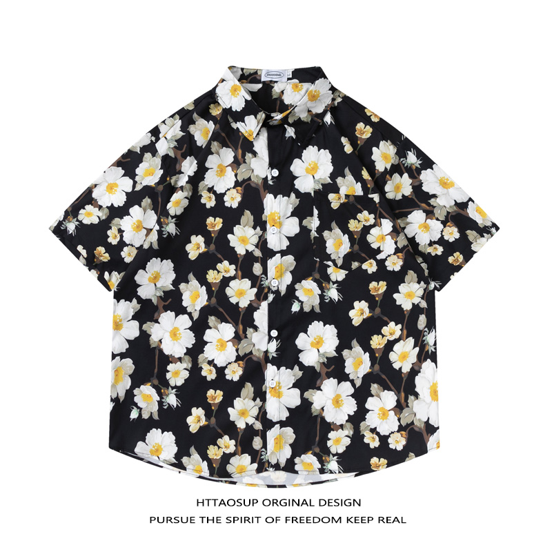 قميص رجالي صيفي فضفاض بأكمام ق - مراجعة Vintage Hawaiian Floral Shirt وسعره